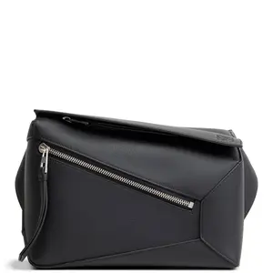Pre-owned Loewe Calfskin Leather Belt Bags Puzzle Edge Bumbag Black