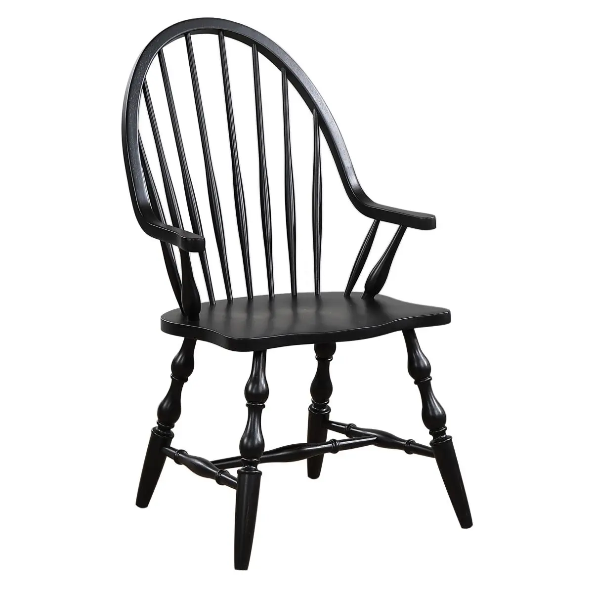 Sunset Trading Antique Black Hardwood Windsor Dining Chair with Arms - 41x23.5x25 in. Black Cherry Selections, Antique, Comfortable, Stylish Dining Chairs, Antique Dining Chairs