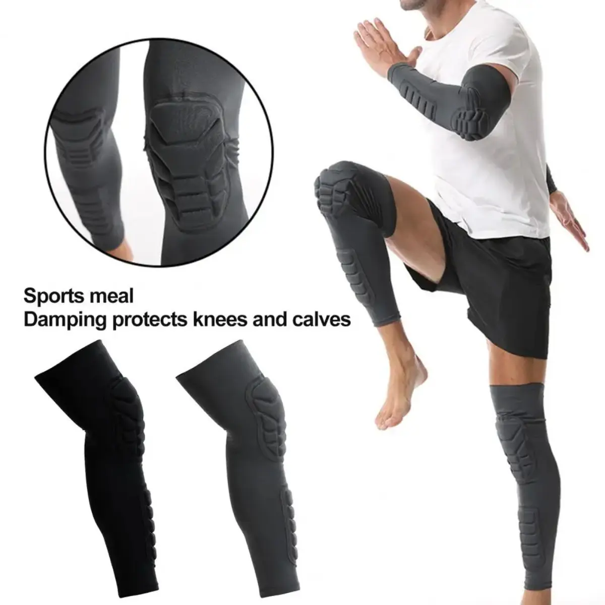 Padded Honeycomb Knee Brace for Adults, Unisex Extended Compression Sleeve with Anti-Collision Padding & Adjustable Strap - Breathable Machine-Washable Fabric for Volleyball, All Sports; Refer to Size Chart, Fitness, Machine Wash, M, Calf
