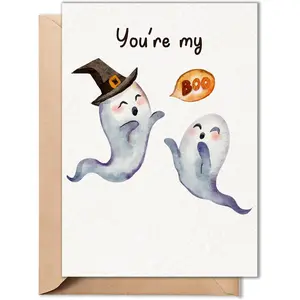 Cute Halloween Love Card for Him or Her, Wife, Husband, Girlfriend, Boyfriend, 5x7 Folded Greeting Card with Kraft Envelope & Sticker