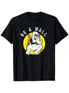 Be A Wall Softball Catcher Softball Player T-Shirt for Adult, Soft Fabric, Breathable, Comfortable Short Sleeve Tees Perfect for Gift, S-XXXL, Black
