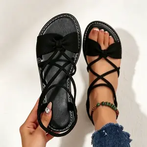 2026 Women's Bowknot Criss Cross Flat Sandals Casual Slip On Summer Beach Slides Mother's Day Gift