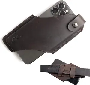 Leather Phone Holster/ Sheath with Belt Clip Loop,  Closure,Cell Phone Case/ Pouch for , ,Darkbrown,Large
