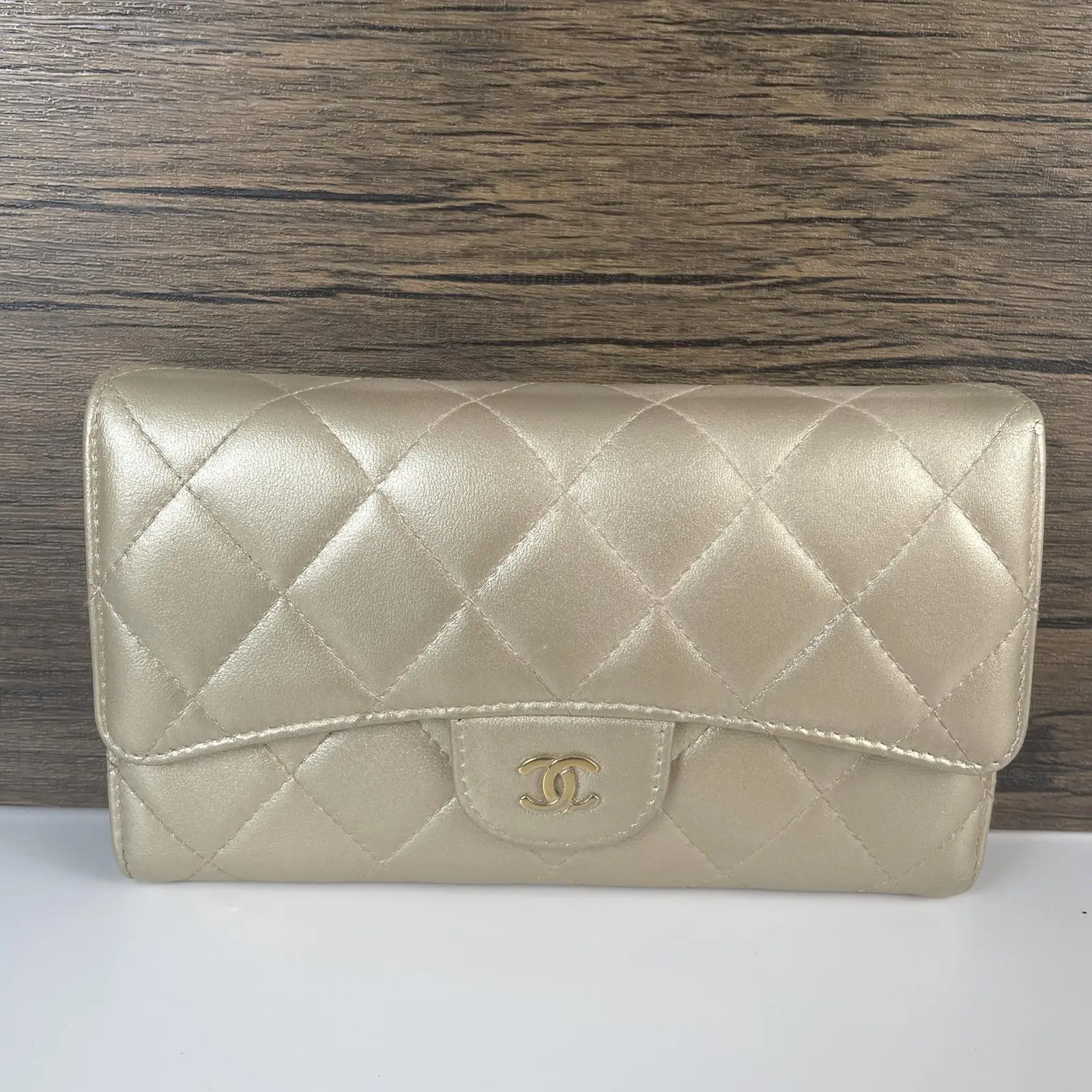 Pre-owned CHANEL leather Bag Accessories Classic Flap Long Bi Fold Wallet +chain++