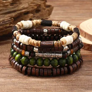 Bracelet For Men New Retro Multi-layer Coconut Shell Multi-piece Elastic String Wooden Bead Bracelet
