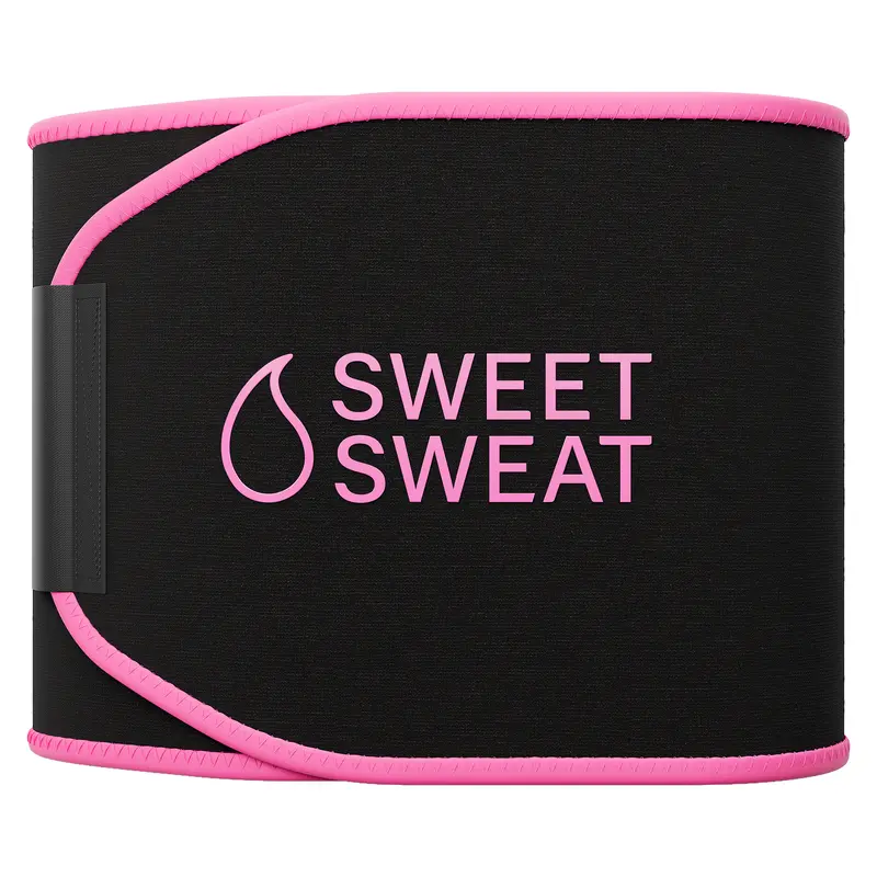 Sweet Sweat Ab Trainer for Women and Men - Sweat Band Waist Trainer Belt for High Intensity Training and Gym Workouts, 5 Adjustable Sizes - Black/Pink