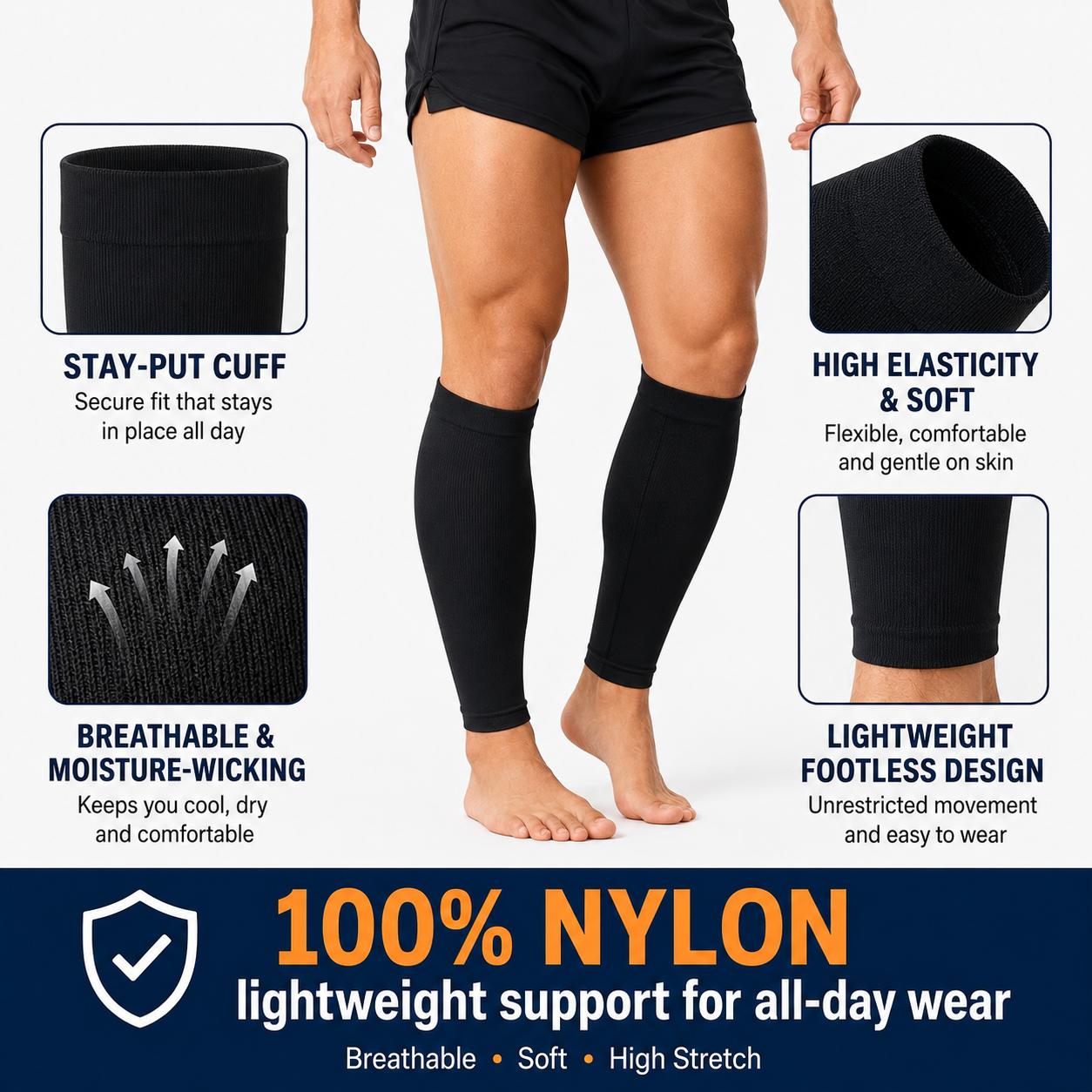 Unisex Mid Calf Leg Compression Sleeves (3-Pair) - Soft, Breathable, High Elasticity, Non-Slip Leg Protector for Softball, Lifestyle Use, 99-220lbs Flexible Fit, Running Support, Shin Splints Relief, Sports Sleeve,sohochic