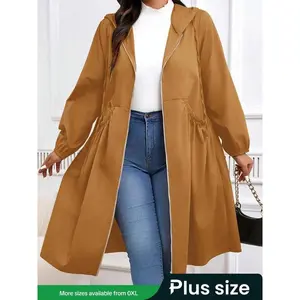 Large sized Muslim women's coat, casual long sleeved woven fabric, knee length loose fit, fashionable outerwear for autumn and winter