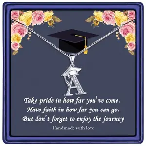 Graduation necklace, stainless steel simple and fashionable 26-letter pendant, collarbone chain, graduation hat, women's jewelry, the best graduation gift for sons, daughters and friends