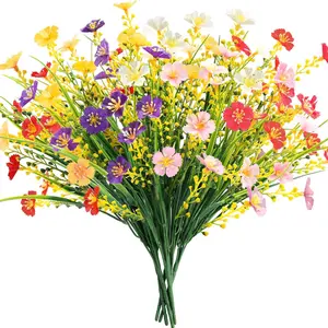 Artificial Spring Flowers for Outdoors 6 Bundles UV Resistant Fake Flowers No Fade Faux Plastic Plants for Planters Patio Garden Porch Yard Window Home Indoor Outside Decorations(Mix Color)