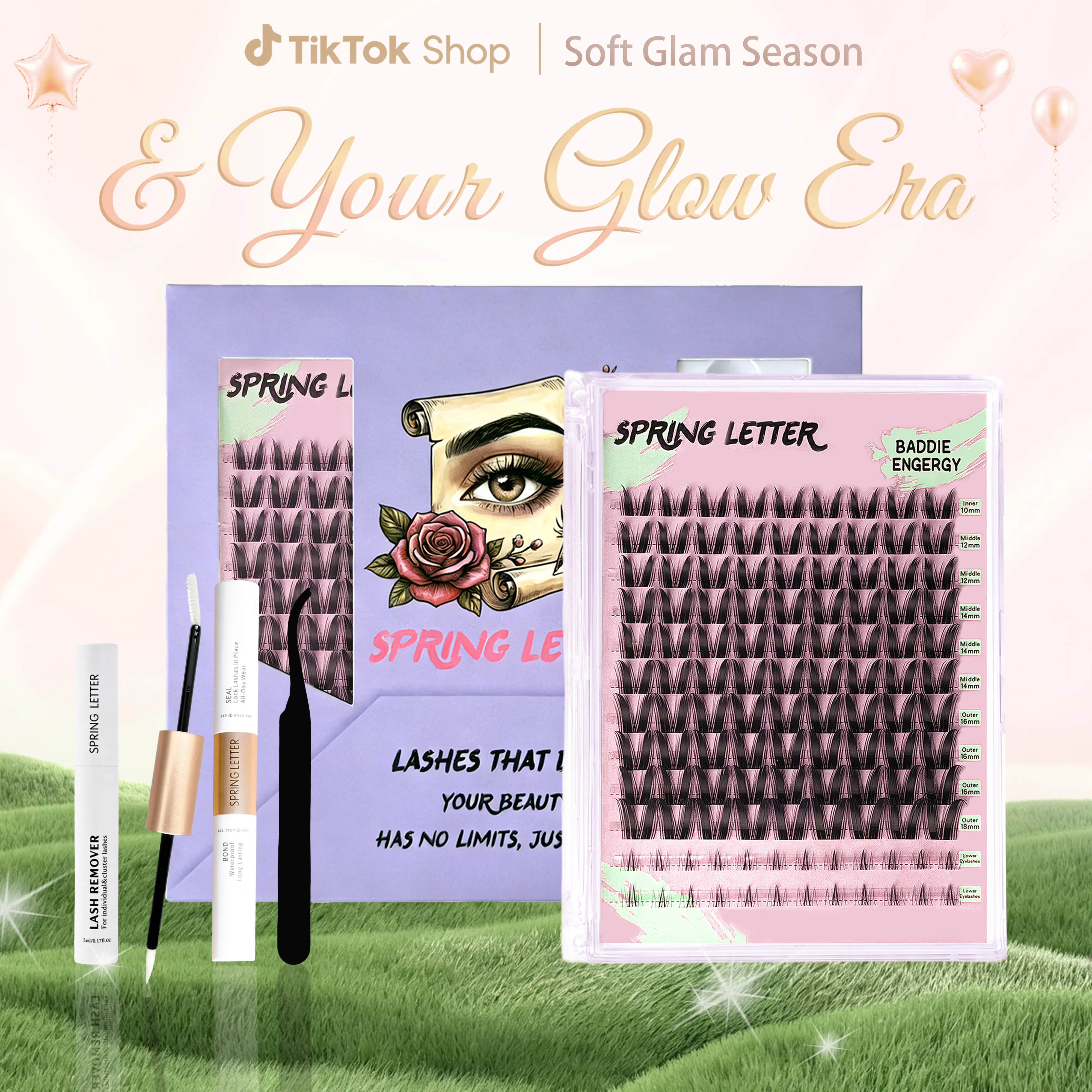 Lash Cluster Kit, Soft Fluffy Lashes, DIY Eyelash Extension Set, Beginner-Friendly, Long-Lasting Waterproof Wear, Bond & Seal Glue Included, Fox Eye Effect Manga Style