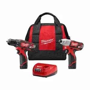 Milwaukee M12 12V Lithium-Ion Cordless 2-Tool Combo Kit - Drill Driver, 2x 1.5Ah Batteries, Charger, and Carry Bag