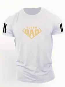 Super Dad Superman Logo Print T-Shirt, Fun Hero Style Casual Short Sleeve, Perfect for Father's Day and Daily Wear