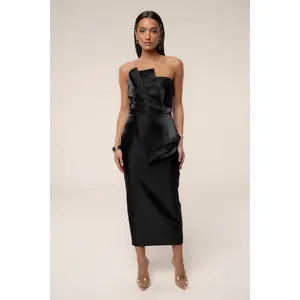 Black Reception Pleated Midi Skirt