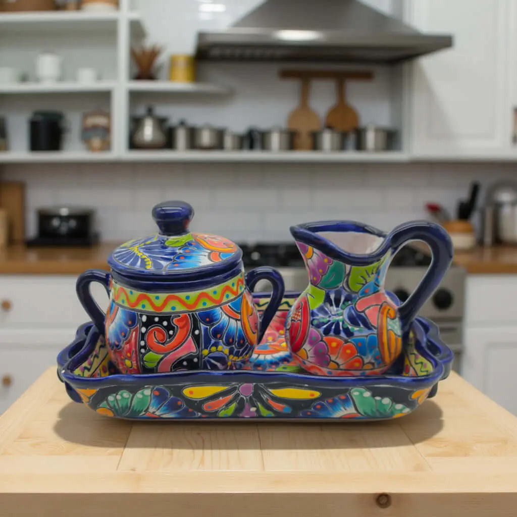 Colorful Talavera Coffee Serving Set | Handmade 3-Piece Set