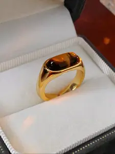 Tiger Eye Stone Oval Ring, Trendy Minimalist Open Finger Ring, Versatile Fashion Statement Accessory, Fashion Rings, Natural Gemstone Ring, Tigers Eye