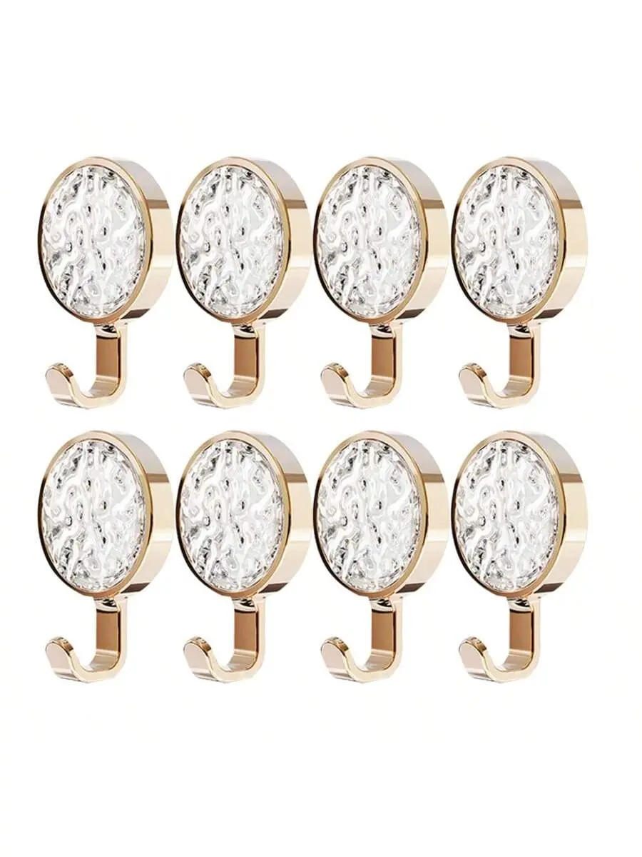 8pcs Reusable Hangable Adhesive Wall Hook Organiser Set - No Drilling, Metal (Silver, Gold, Rose Gold), Ceramic Print Transparent Decor for Kitchen Objects, Room Towels - Elegant Mexican Kitchenware