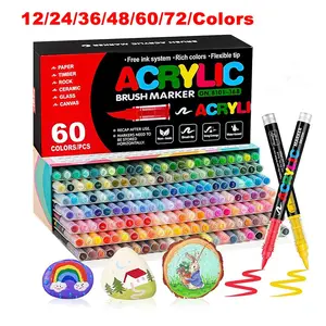 Acrylic Markers for Customizing Shoes and Phone Cases, 12–72 Colors Brush Tip Acrylic Paint Pens for Rock Painting, Wood, Canvas, Stone, Christmas Gifts and DIY Crafts Acrylic Art Kit