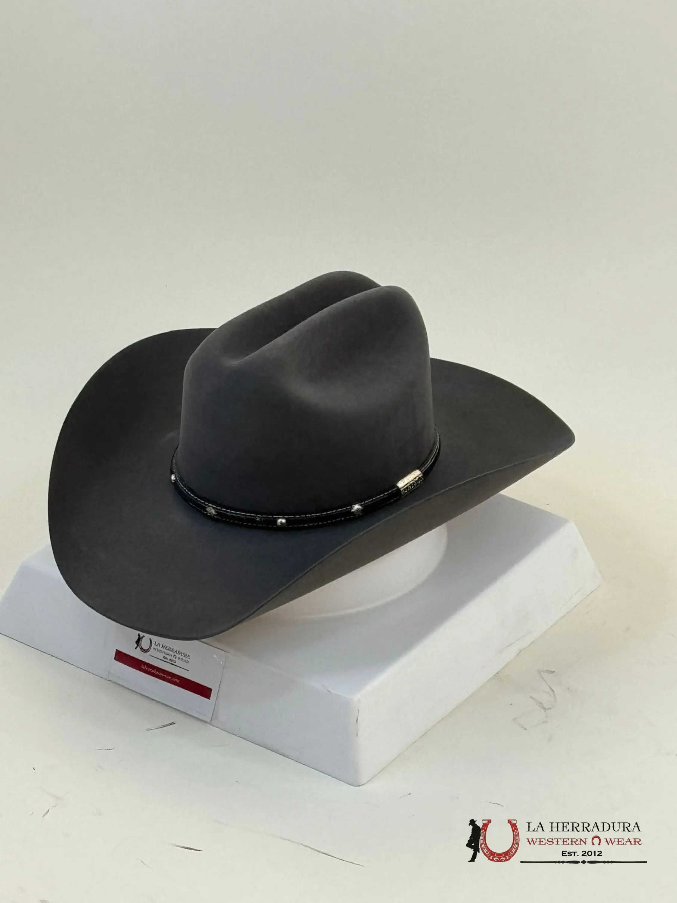 Unisex Angus 6X Felt Western Cowboy Hat - Granite Grey, 4" Brim, 4 5/8" Crown, Leather Sweatband, Customizable Fit, Unique Stitching, MX 62-USA 7 3/4