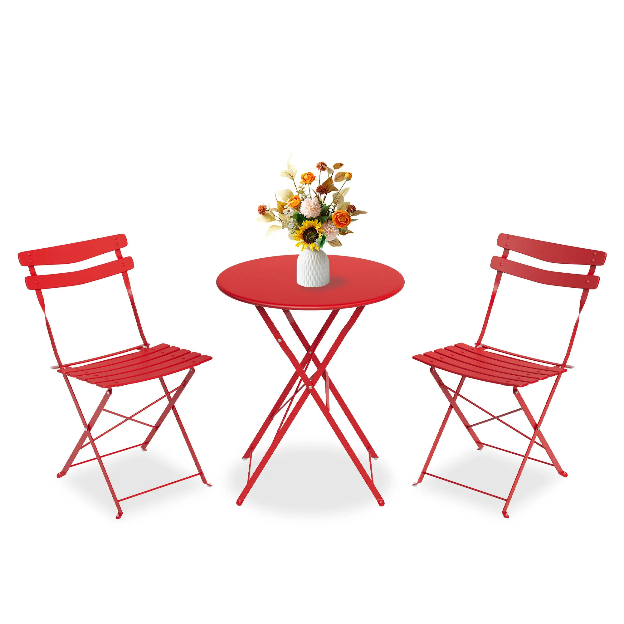 Space-Saving 3-Piece Folding Bistro Set – Outdoor Patio Table & 2 Chairs for 2 – Steel Frame – No Assembly – Portable Garden, Balcony, Yard Furniture – Green, Pink