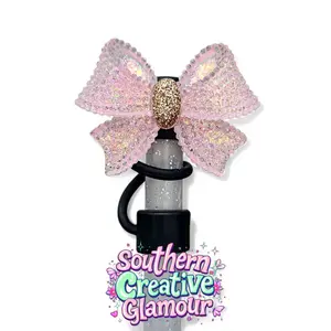 Glitter Ribbon Bow Straw Topper - Pink, Gold, Black