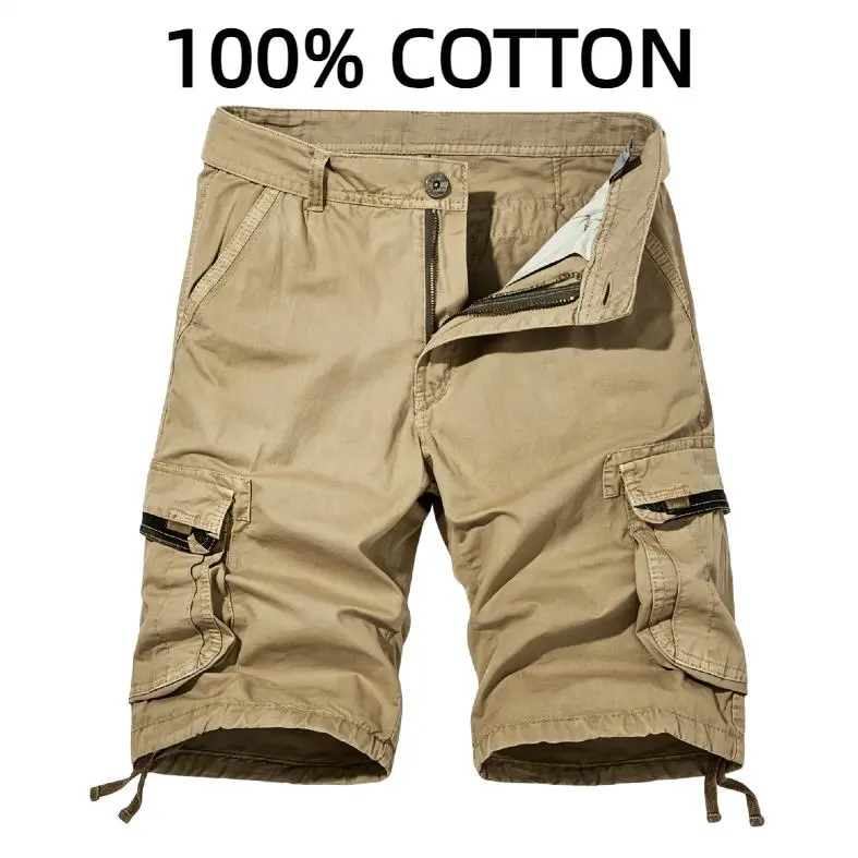 Men's 100% Cotton Cargo Shorts - Casual Multi-Pocket Work Shorts for Summer, Hiking, Outdoor, Travel - Loose Fit, Durable, Breathable Utility Shorts