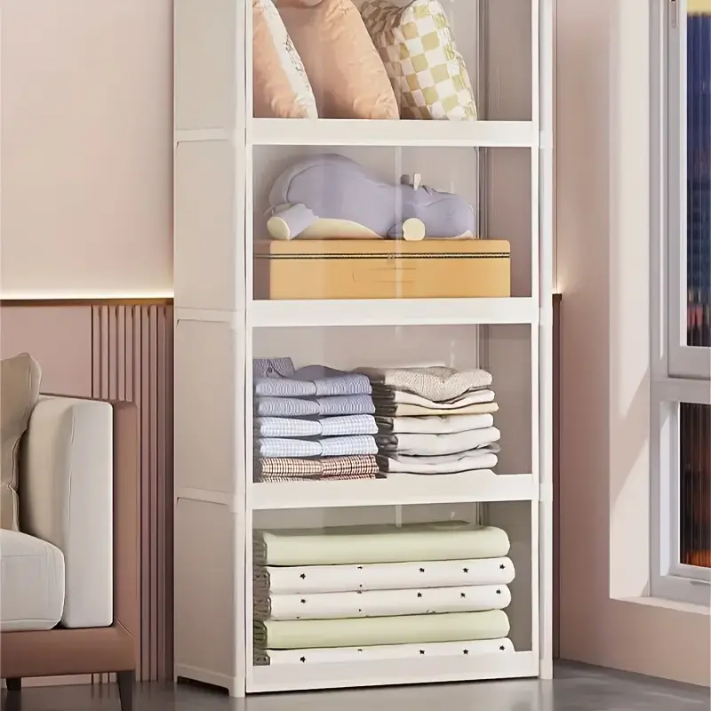 Multi-Layer Indoor Storage Cabinet, Metal Frame Non-Woven Fabric, Dust-Proof Durable, Living Room Bedroom Organizer, Book Desk Shelf