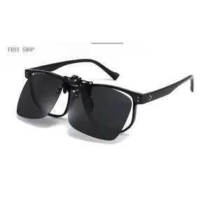 FHSY SHOP Flip-Up Clip-On Sunglasses Polarized UV Blocking Black Square Lens Lightweight Durable Fit Over Eyeglasses for Myopia Wearers Driving Fishing Everyday Sun Glasses LED Light Stickers