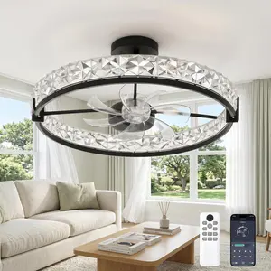 Sparkly Crystal Ring Ceiling Fan with Light, 2-in-1 Modern Fandelier, 6 Wind Speeds & Natural Wind Mode, Ultra Quiet 30dB, 7-Blade High Airflow Decor Light Fixture