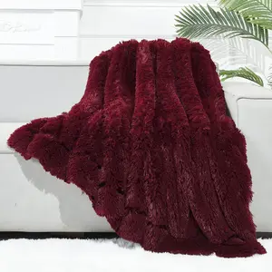 Fuzzy Faux Fur Throw Queen Size Wine Red Super Plush Fuzzy Shaggy for Couch Sofa (Wine Red, Queen(90"x90"))