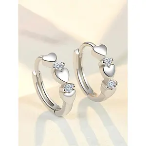 Cute Rhinestone Decorated Heart Shaped Earrings, 2pcs Elegant Fashion Hoop Earrings, Anniversary Wedding Party Jewelry Gifts for Women