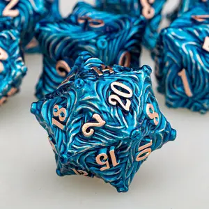 DND Metal Dice Set Blue Dungeons and Dragons Dice 7pcs Vortex Design D&D Dice Polyhedral Dice RPG D and D Role Playing Games Dice D20 D12 D10 D8 D6 D4