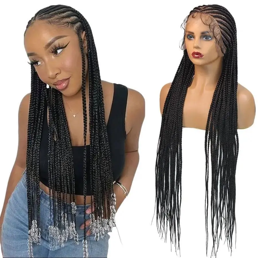 Synthetic Full Lace Fulani Cornrow Braids Wig For Black African Women Designed New Middle Part Locs Goddess Handmade Knotless Box Braided Wig