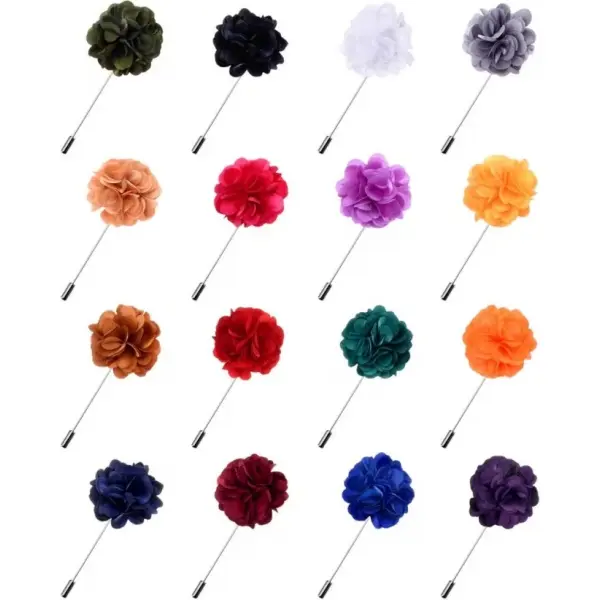 Men's Rose Lapel Pins, Set of 16 Handcrafted Floral Boutonnieres for Suits, Weddings, Prom, and Formal Events, Accessories