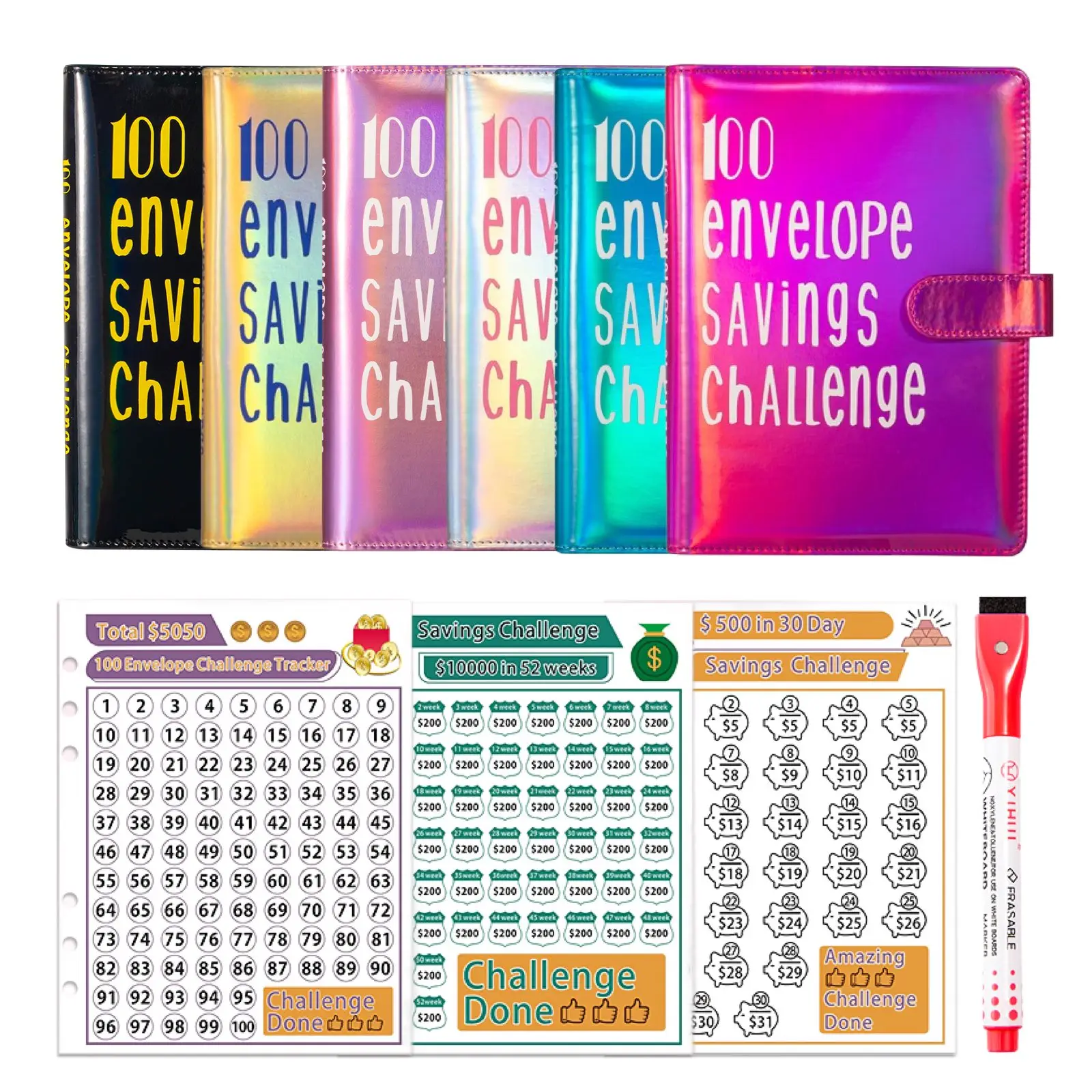 100 days Money Saving Challenge, Easy and Fun Way to Save $5,050, Savings Challenges Budget Book Binder