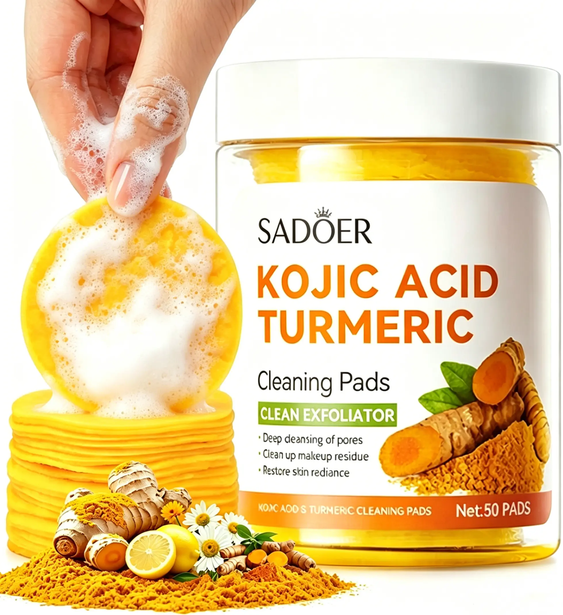 Kojic Acid Turmeric Cleansing Pads Exfoliate for Acne and Dark Spots Kojic Acid Turmeric Cleansing Pads Exfoliate for Acne and Dark Spots