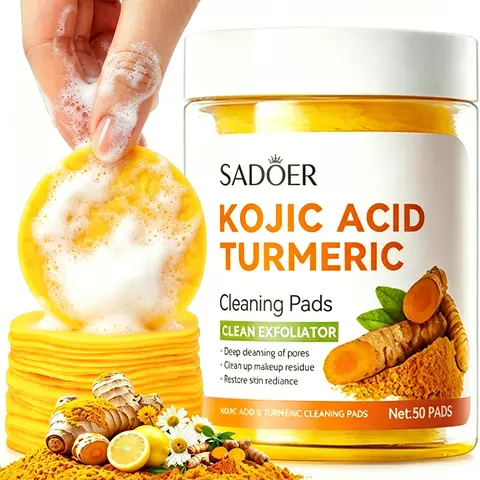 Turmeric + Kojic Acid Cleansing Pads, Gentle Daily Face Cleanser Makeup Remover - Exfoliating Dark Spot Remover Face Care Skin Products for Brightening, Hydrating Skin