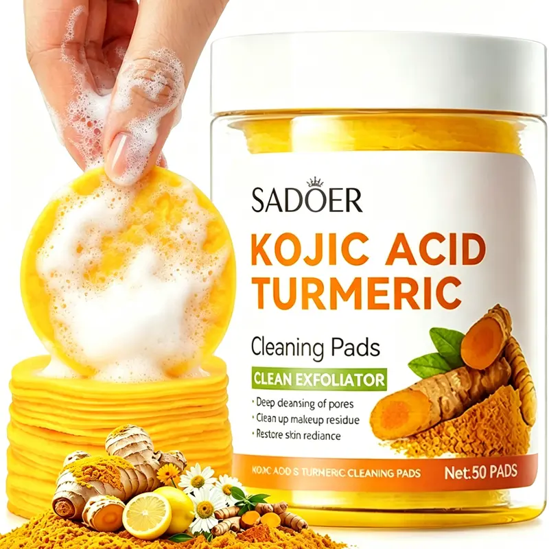 Kojic Acid Turmeric Cleansing Pads - Makeup Remover, Gentle Daily Exfoliator, Brightening Face Care Product, Deep Pore Cleaner, Hydrating Moisturizing Solution Targeting Acne, Dark Spots