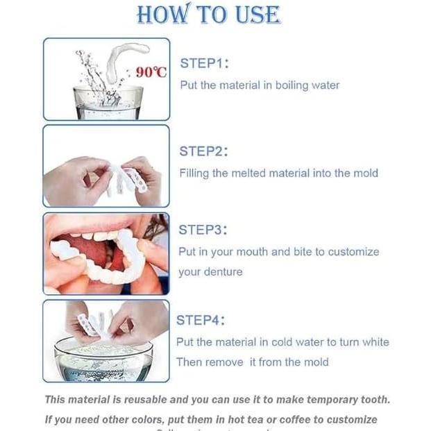 [3 Pack] Unisex Clip-On Veneers — Temporary Tooth Repair Kit | Natural Appearance | Reusable Dentures | A Must-Have for Photos & Parties