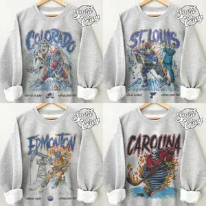 Vintage Hockey Graphic Sweatshirt Sport Grey – Unisex Gildan Heavy Blend Crewneck, Retro Ice Hockey Fan Pullover