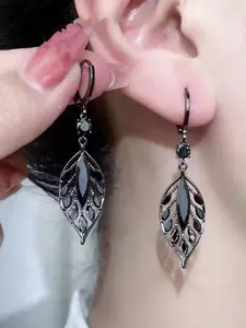 Leaf Design Artificial Zircon Decor Dangle Earrings, Statement Earrings, Fashion Jewelry for Party, Daily Clothing Decor, Trendy All-match & Exquisite Jewelry for Birthday Gift