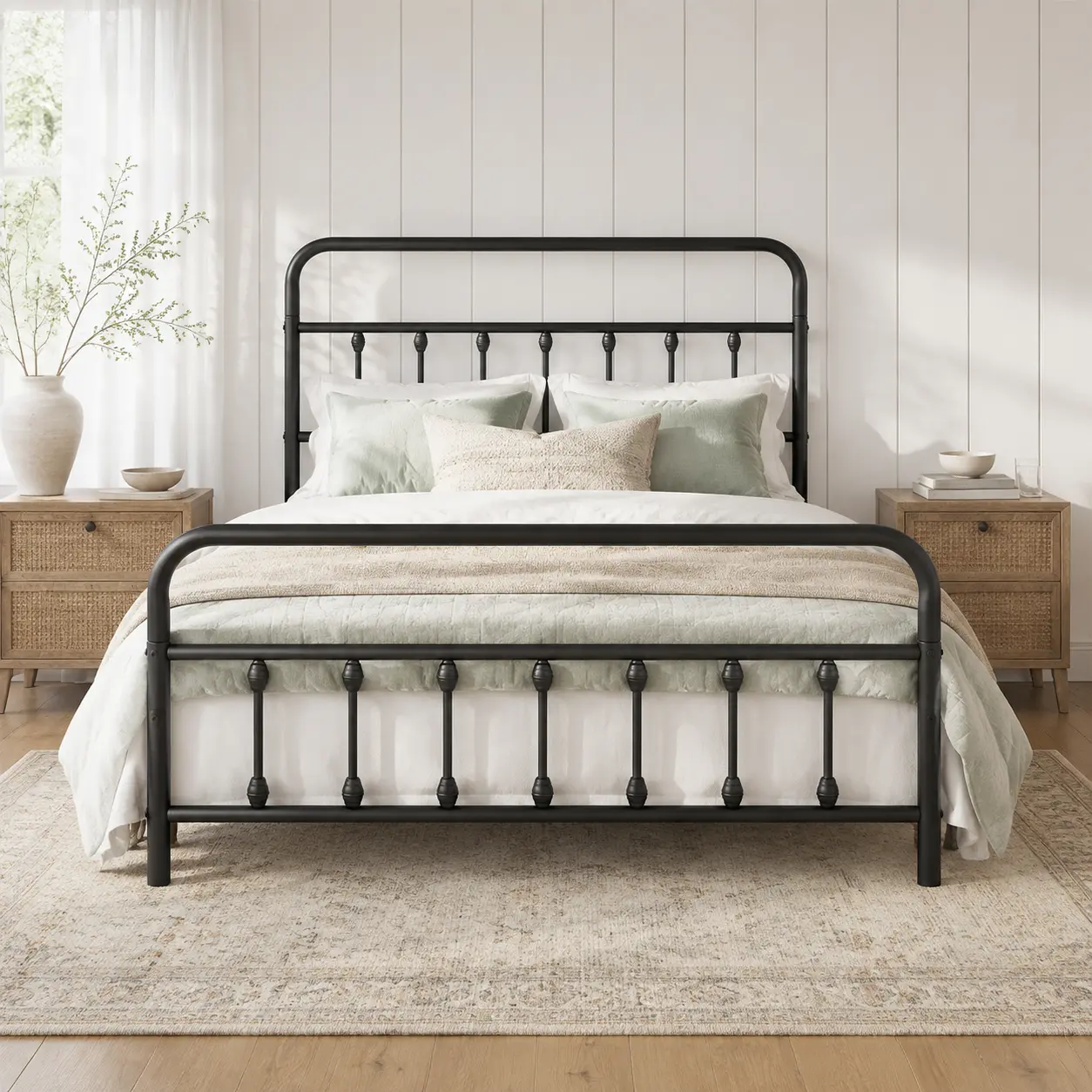Costoffs Black Queen Size Bedroom Bedframe - Metal Platform with Decorative Iron Headboard & Footboard, 12.6-Inch Storage Space, Stable Bedroom Furniture (Twin/Full/King Sizes Also Available)