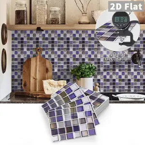 10 PCS/Box GST Purple & Gray Gradient Mosaic Style PE Crystal Foam Tile Stickers, Waterproof Oil-Proof Anti-Collision, Self-Adhesive Wall Decals for Kitchen, Bathroom, Ceiling, Tiles & Old Wood Boards