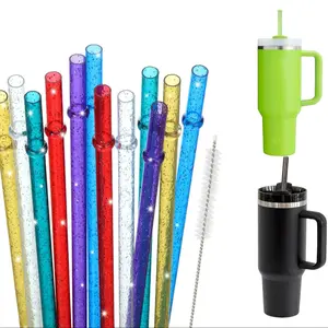 Reusable Colorful Straws with Cleaning Brush, 2/6/12pcs Shiny Straws for 40/30/24oz Tumbler Cups, Drinking Straws for Home Kitchen Party, Plastic Reusable Straw