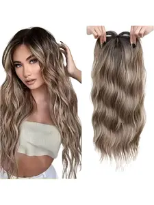 Women's Hand-Woven Lace Hair Block, European Style Large Wave Long Curly Fiber Top Hair Extension, Artificial Hairpiece, Synthetic Wavy Hair