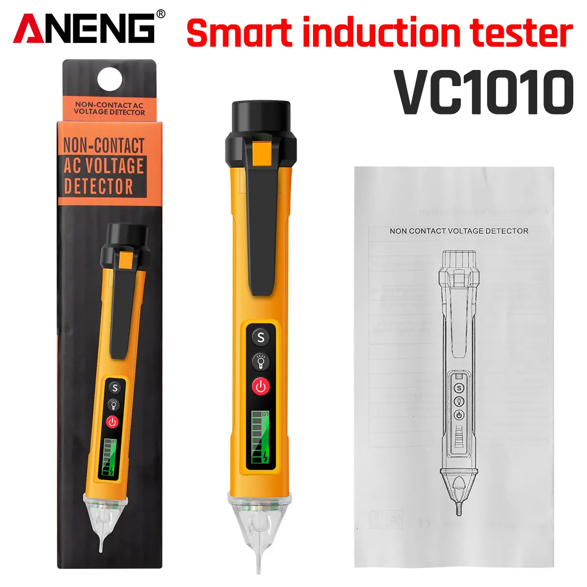 ANENG VC1010 Electrical Tester Pen Digital AC/DC Voltage Detector Non Contact Power Cable Testing Electric Compact Pen Black Test Pencil