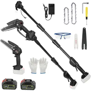 2-in-1 Cordless Pole , Mini Pole  with Max 13FT Extension Pole, 21V Electric Pole  for Tree Trimming Branches, Includes 2x3.0Ah