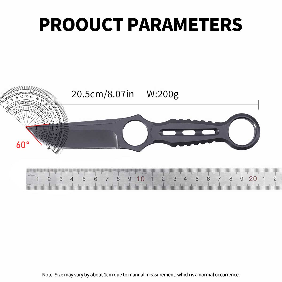 Dual Ring Handle Fixed Blade Knife with Kydex Sheath, EDC Outdoor Survival Tool for Camping Hiking