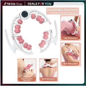 14-Wheel Removable Handheld Leg Massager, Soft Gel Teeth Deep Tissue Massage Roller for Legs, Manual Push-Pull Roller Relaxing Deep Tissue Massage Cellulite Massage Tool Ring for Thigh Calf & Waist Foam Roller for Daily Stretching & Recovery Body Care