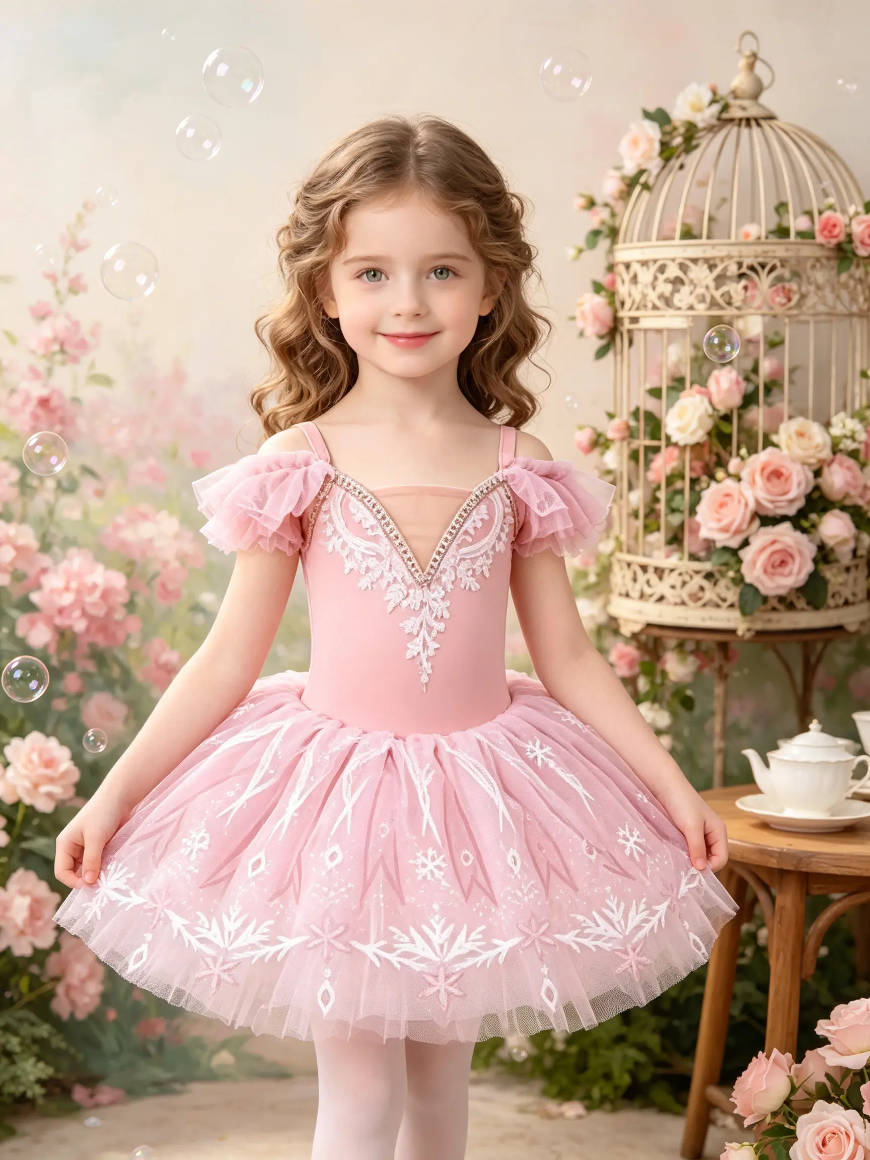 Girls' Off-Shoulder Ballerina Dress, Fitted Polyester Blend Tutu with Ruffle Sleeves and Lace Rhinestones for Dance Practice Wear & Parties, Dance Skirt, Sheer Mesh, Youth Sizes, Princess Dress-Up, Short Sleeve Dress